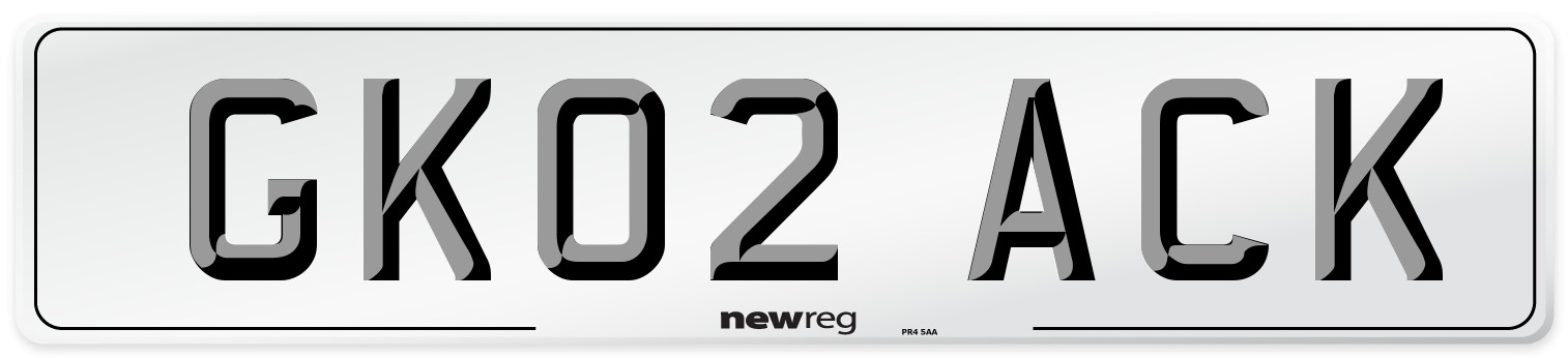 GK02 ACK Number Plate from New Reg